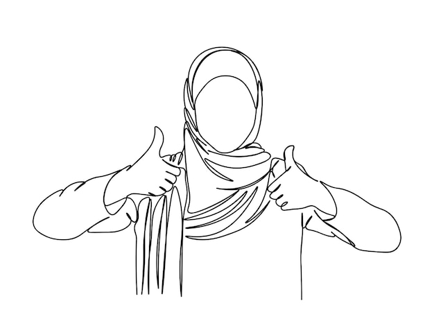 Chica musulmana, dibujo de arte de una sola línea de mujer continúa ilustración de vector de línea