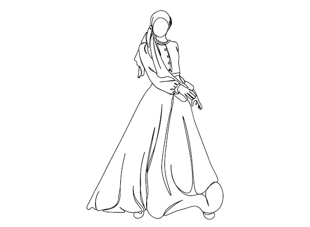 Chica musulmana, dibujo de arte de una sola línea de mujer continúa ilustración de vector de línea
