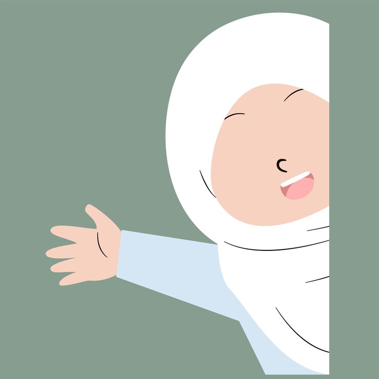 Una chica musulmana sonriente con hijab da la bienvenida y saluda