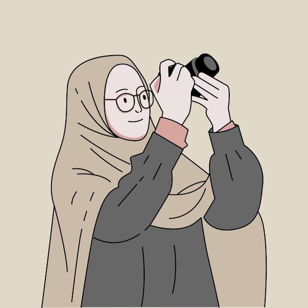 Chica musulmana sosteniendo cámara haciendo ilustración de fotografía