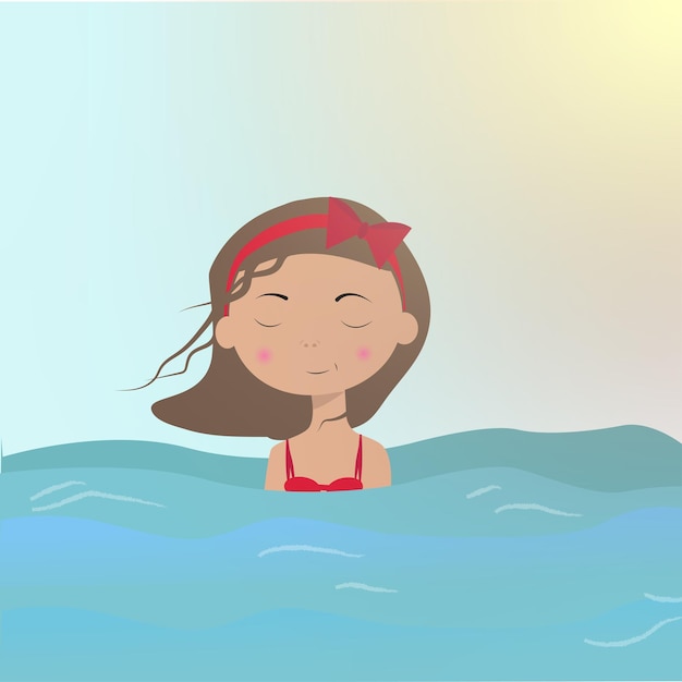Vector chica nadando en un mar