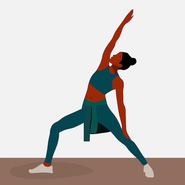 Chica negra moderna practicando yoga en vector de estilo de arte de línea