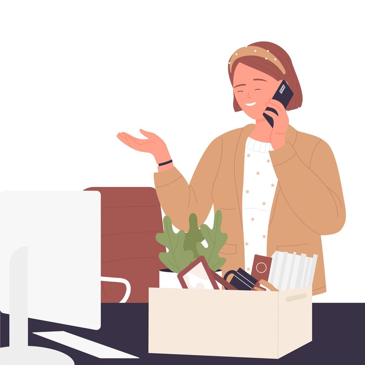 Vector chica de oficina alegre comenzando nuevo trabajo