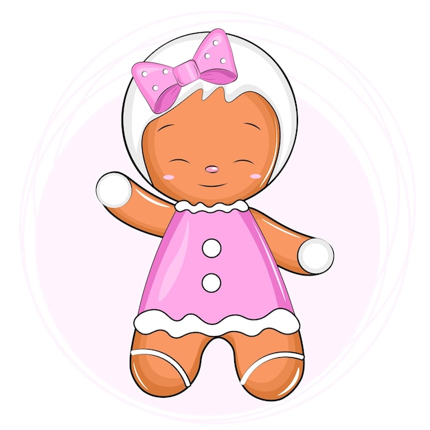 Vector chica de pan de jengibre en vestido rosa