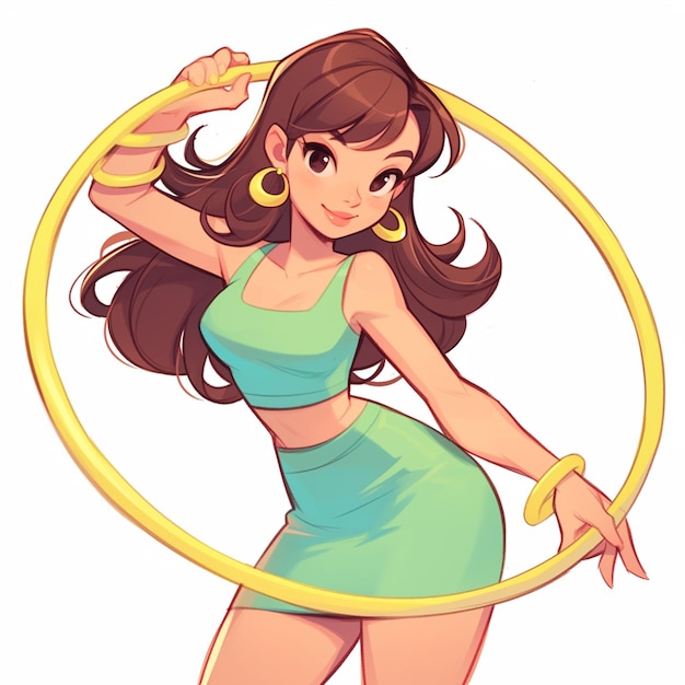 Vector una chica parisina hace girar un hula hoop al estilo de los dibujos animados