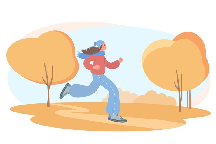 Vector chica participa en deportes ilustración de una chica trotando en un parque de otoño