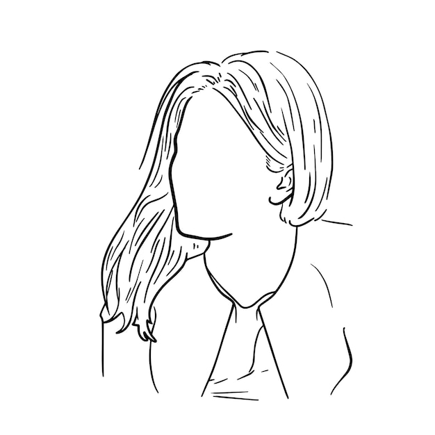 Chica con el pelo largo en una chaqueta señora doodle dibujos animados lineales para colorear