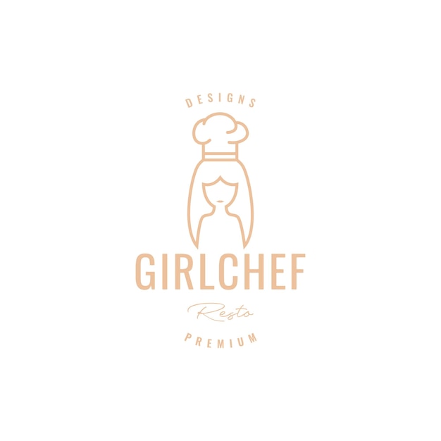 Chica de pelo largo con diseño de logo de sombrero de chef