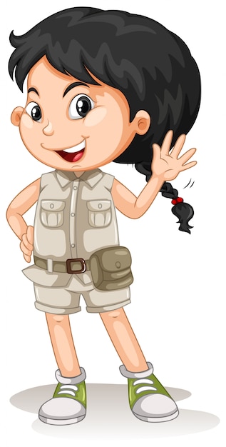 Una chica de pelo oscuro en un traje de safari