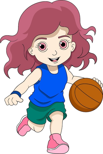 Vector una chica de pelo rojo dribbling baloncesto