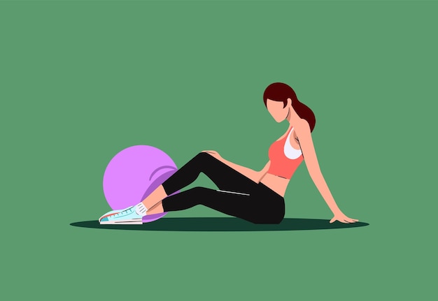 Vector chica con una pelota mientras juega deportes sala de fitness