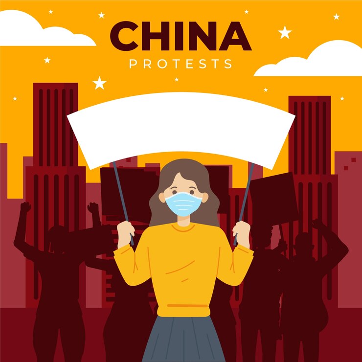 Vector chica plana dibujada a mano sosteniendo una pancarta protestas de china ilustración
