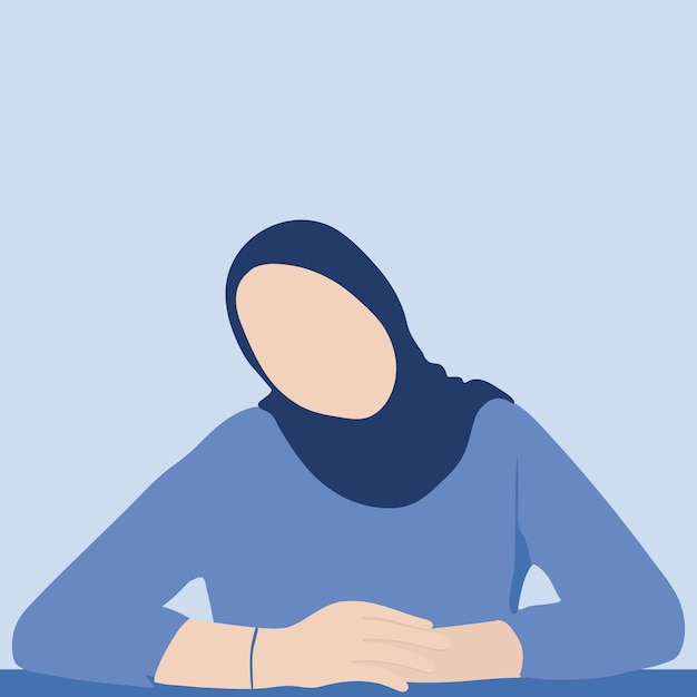 Chica plana dibujada a mano en velo Hijab