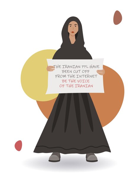 Chica en pleno crecimiento en hiyab con afiche. manifestación y protesta en irán, libertad de las mujeres