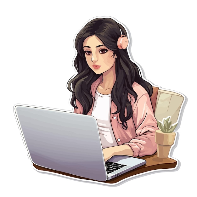 chica con portátil vector