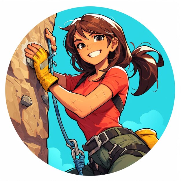 Vector una chica de portland va a escalar rocas al estilo de los dibujos animados