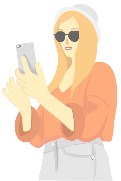 Chica con pose de teléfono y gafas de sol