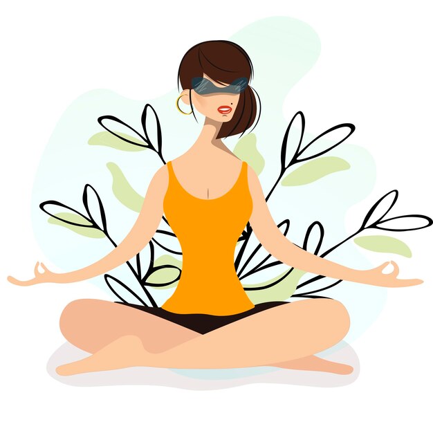 La chica en posición de loto se dedica al yoga en la naturaleza. La joven medita y come helado.