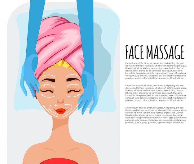 Chica en un procedimiento cosmético, plantilla para su texto. Estilo de dibujos animados