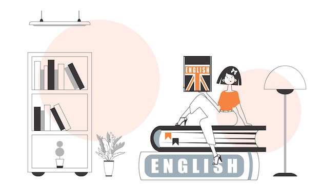 Chica profesora de inglés El concepto de aprender inglés Estilo de arte lineal