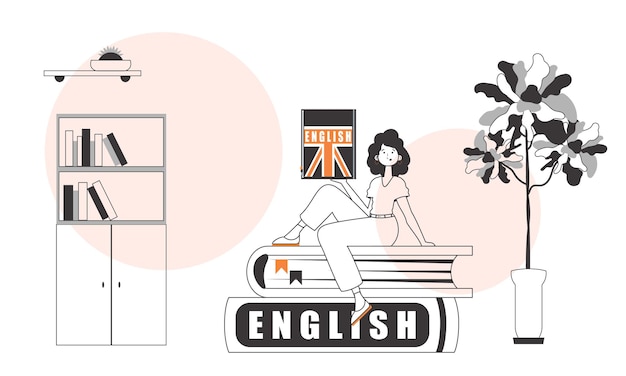 Chica profesora de inglés El concepto de aprender inglés Estilo moderno lineal
