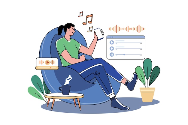 Chica relajante y escuchando música