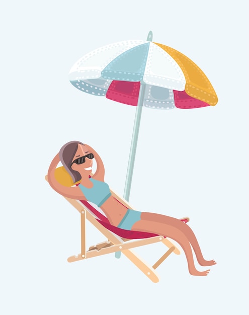Chica relajante en la ilustración de la tumbona de la playa del mar