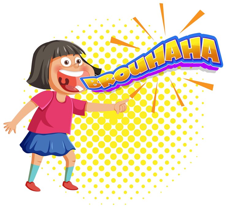 Vector chica riendo con la expresión brouhaha texto