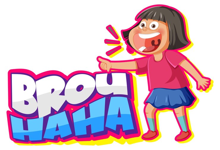 Vector chica riendo con la expresión brouhaha texto