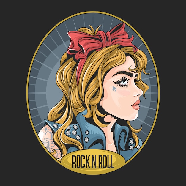 Vector chica con rock n roll chaqueta y tatuaje de tatuaje