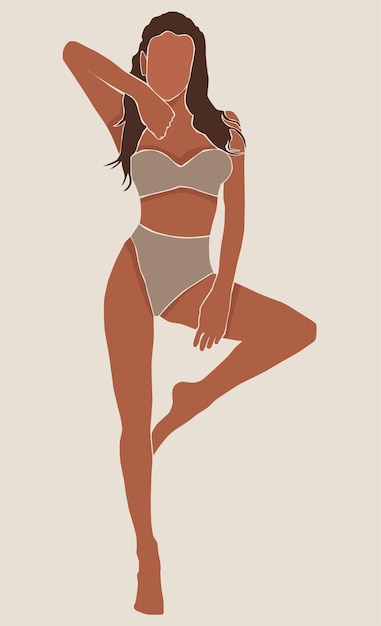 Vector una chica en ropa interior de moda, se encuentra en una hermosa pose. un modelo de cuerpo entero. ilustración sobre un fondo claro.