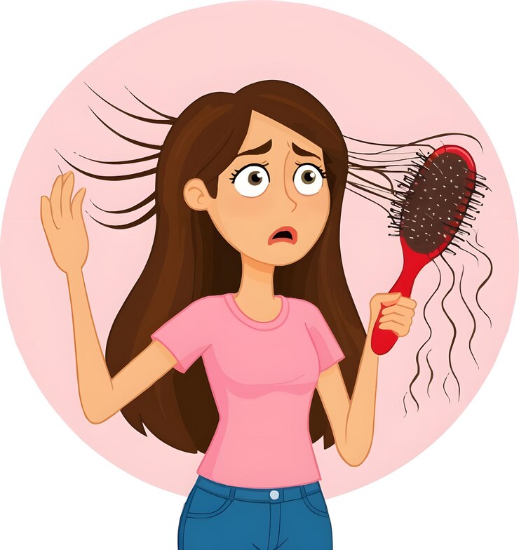 Vector una chica con un secador de pelo en la mano está sosteniendo un pincel