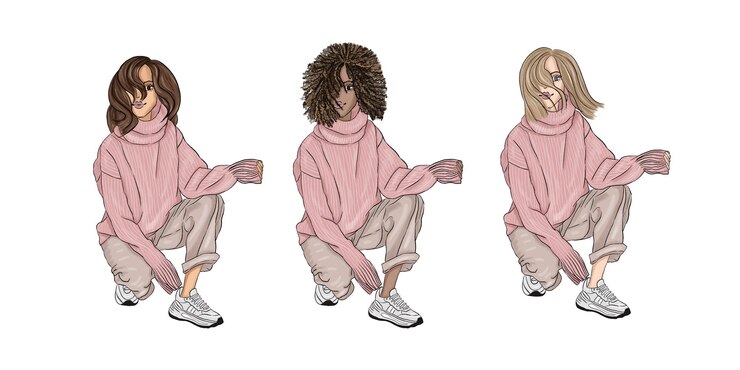 Vector chica sentada en suéter rosa