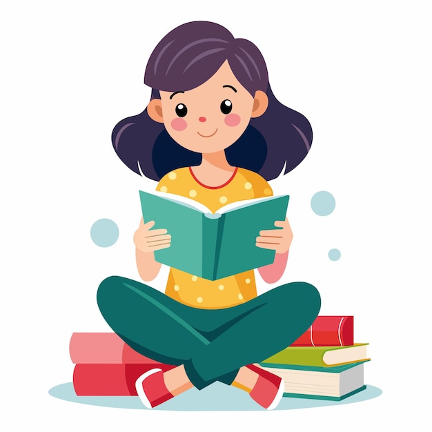 una chica se sienta en el suelo con libros y las palabras cita la palabra cita en él