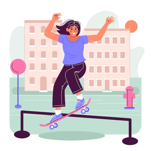 Una chica en skateboard en la calle de la ciudad