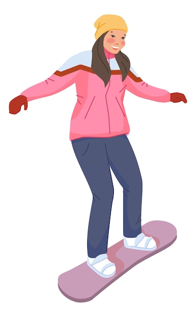 Vector chica snowboard feliz joven persona activa estilo de vida