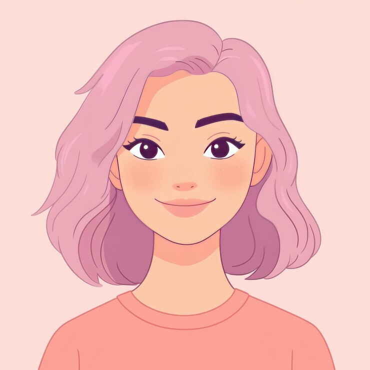 La chica sonriente con el cabello rosa y las pecas
