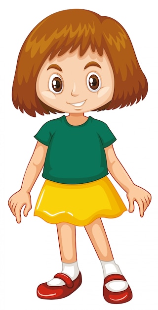 Chica con sonrisa feliz sobre fondo blanco.