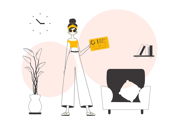 Chica sosteniendo el logotipo de IOT en sus manos Estilo lineal de moda Ilustración vectorial