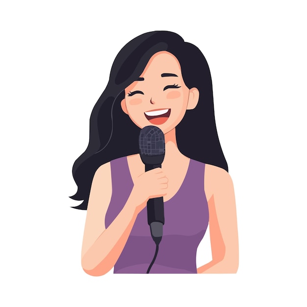 una chica sosteniendo un micrófono para cantar