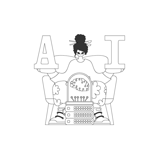 Chica sostiene letras AI tema Inteligencia artificial estilo vectorial lineal