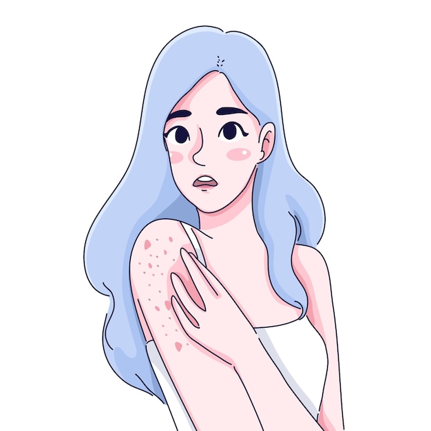 Chica con su ilustración de dibujos animados de problema de piel