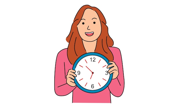 Chica sujetando el concepto de fecha límite de gestión del tiempo de reloj
