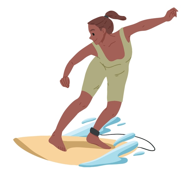 Vector chica surf cabalgando sobre el agua ocio de verano