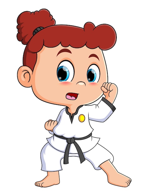 Vector la chica de taekwondo está haciendo el movimiento para atacar al oponente.