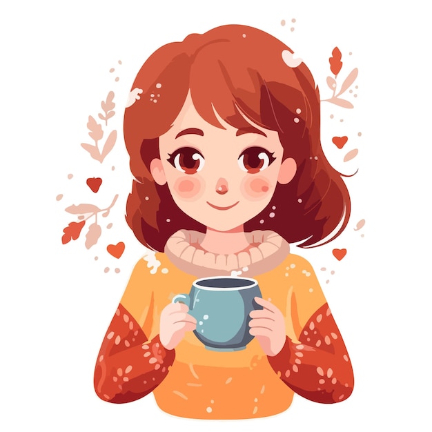 Vector una chica con una taza de té ilustración vectorial