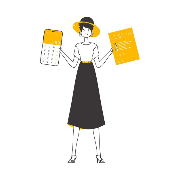 La chica tiene una calculadora Lineart Vector ilustración