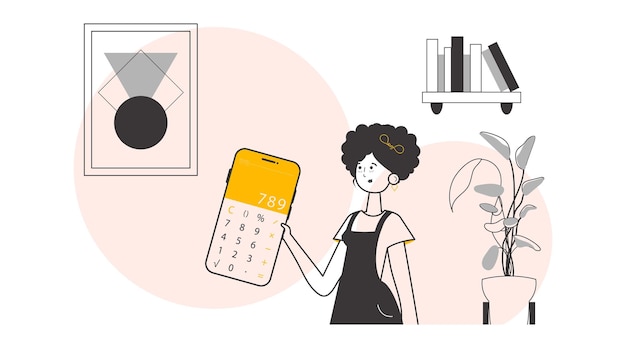 La chica tiene una calculadora Lineart Vector ilustración