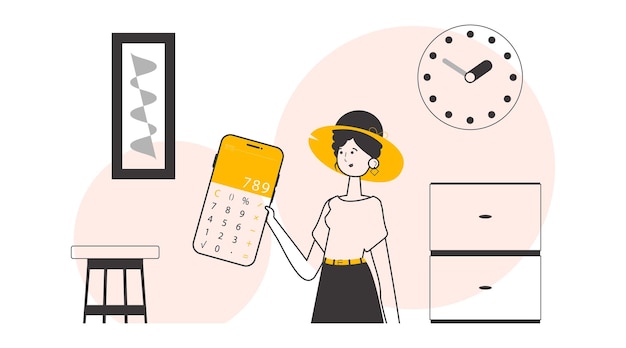 La chica tiene una calculadora Lineart Vector ilustración