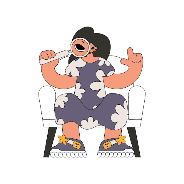La chica tiene una lupa en las manos Busca información personaje de estilo retro